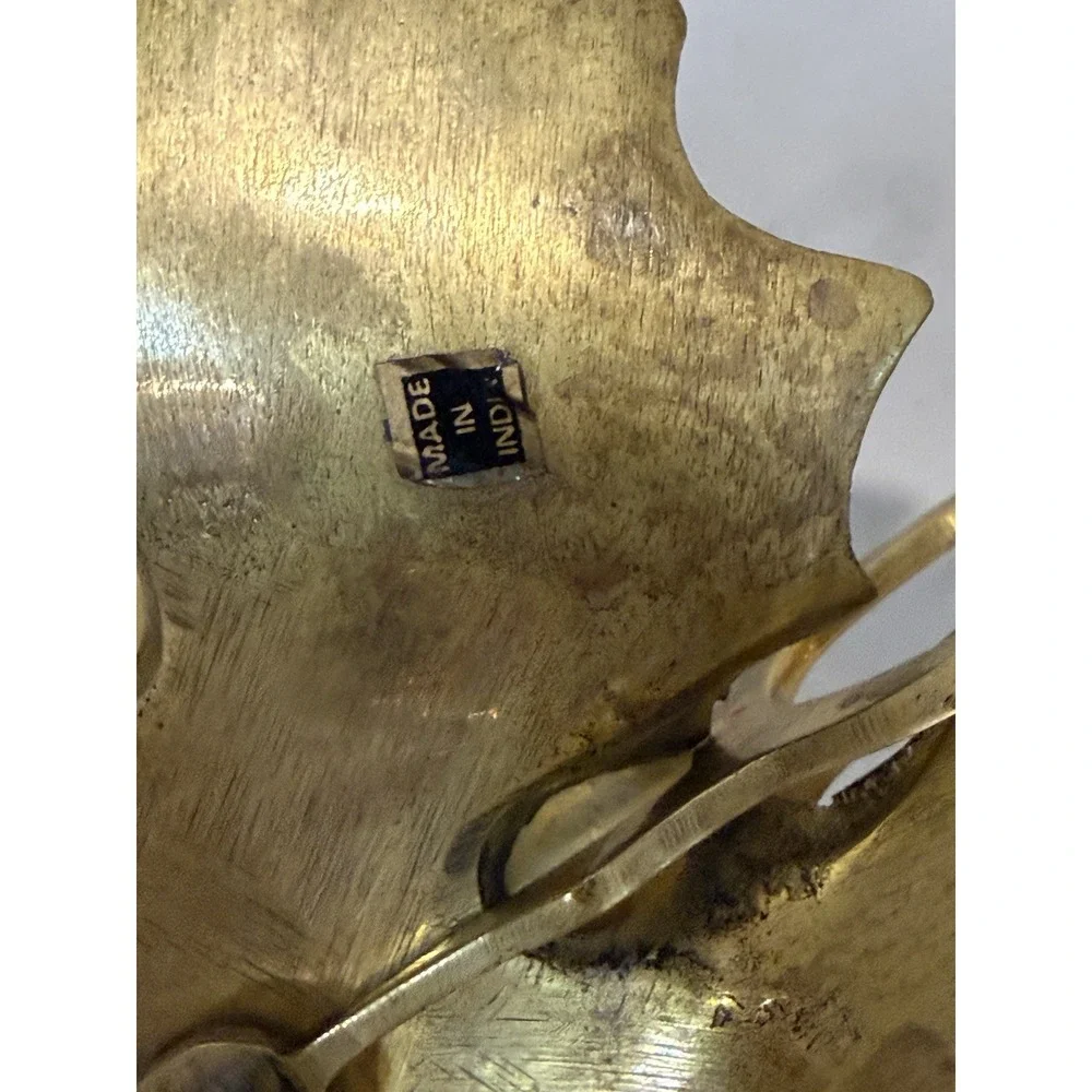 Vintage Solid Brass Holly Leaf Candlestick Holder Ring Handle Christmas‎ MCM